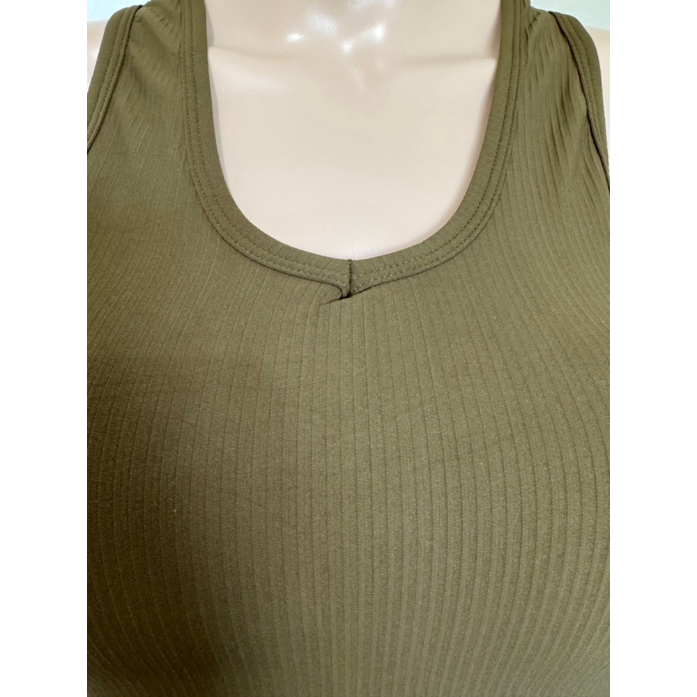 Jadyk Lyra back cell pocket brami Tank Top S/M Olive Green Ribbed Racerback - Picture 2 of 9